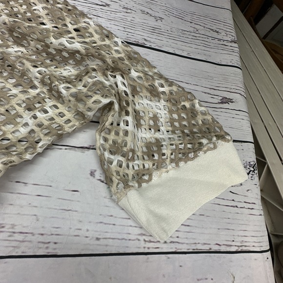 Multiples Womens Open Front Mesh Kimono Cardigan Beige White Pattern Size XL - Picture 5 of 7